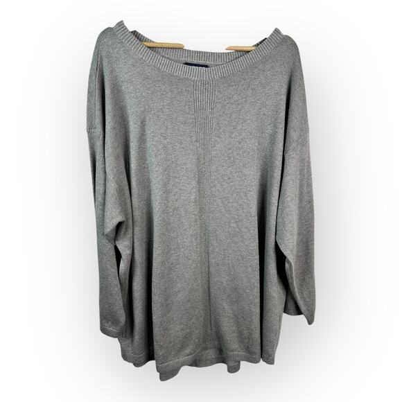 Lands End Womens size 3X 3/4 Sleeve Pullover Scoop Neck Knit Sweater Gray - Picture 1 of 10
